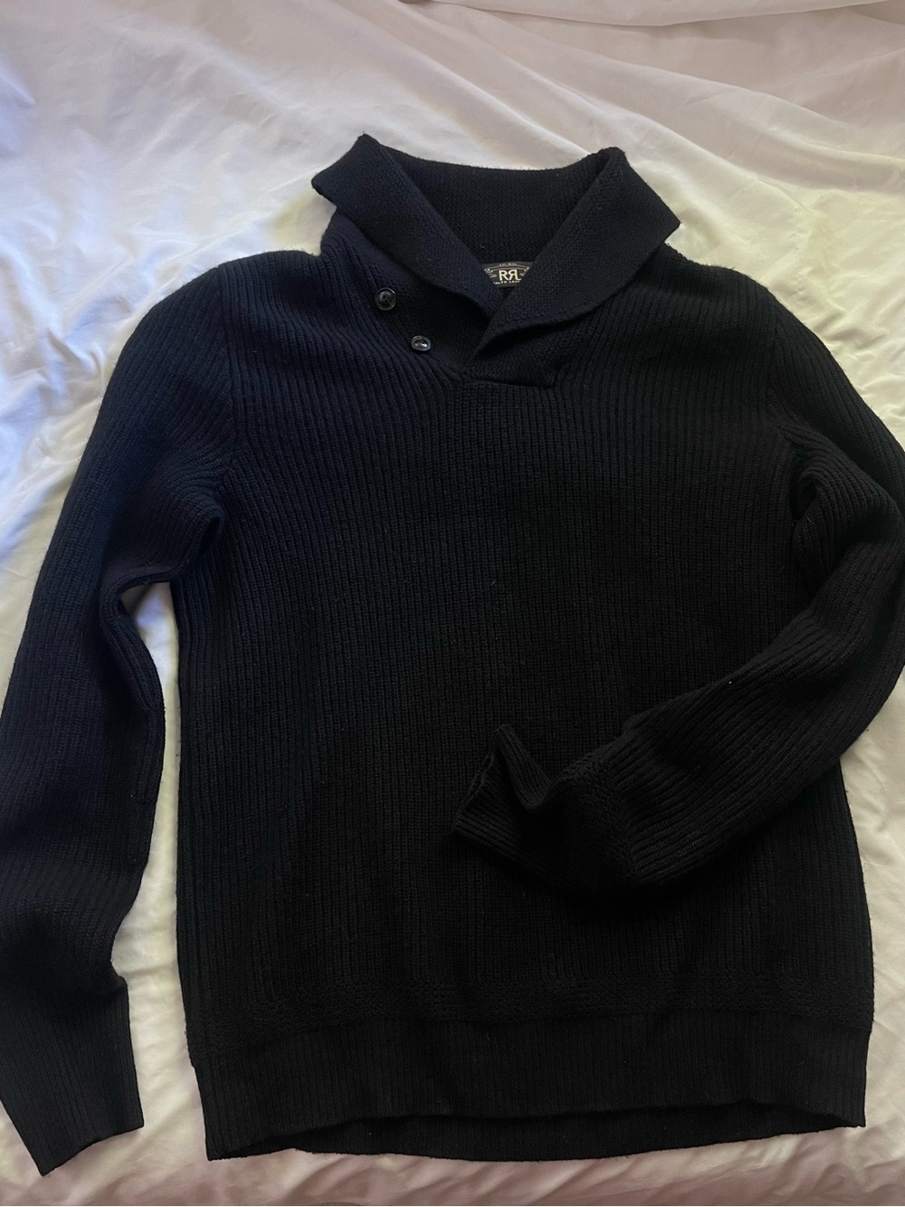 Ralph Lauren RRL Double RL Black Shawl-Collar Sweater with Button Placket Large